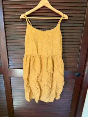 Mustard Yellow Spaghetti Strap Linen Dress